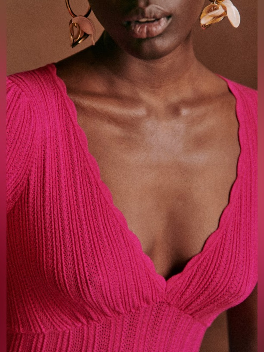 NWT Sezane Cloe Jumper Fitted Rib Knit Top in Fuchsia Pink Size S - Picture 2 of 11